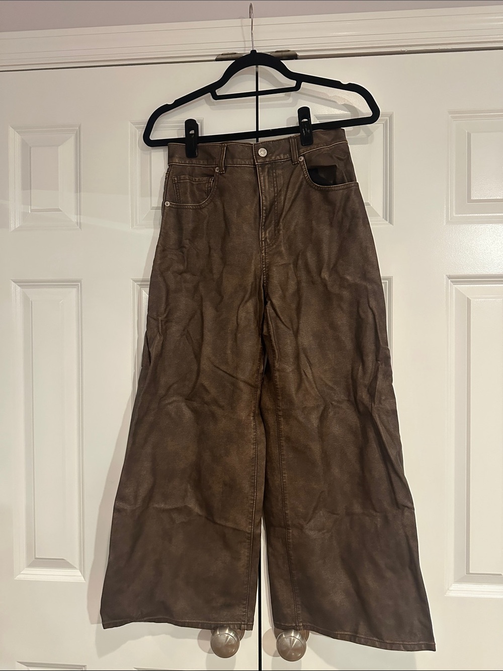We The Free Brown Faux-Leather Bootcut Wide-Leg Pants